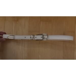 Brighton White Leather Silver Metal Western Skinny Belt M 30”